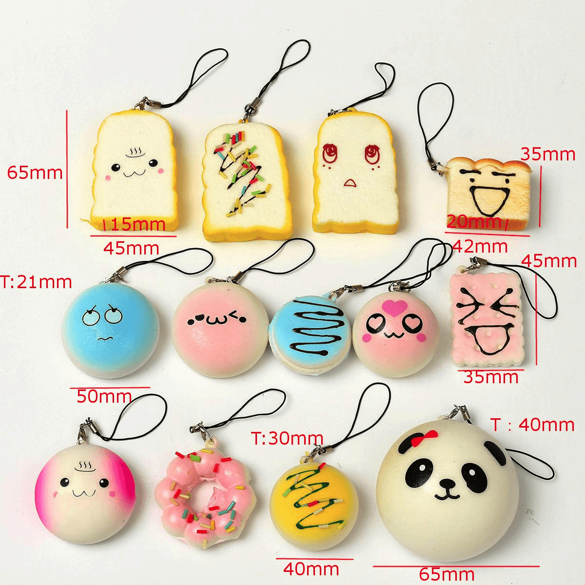 13PCS Simulated Bread Phone Pendant Phone Strap Cute Decoration