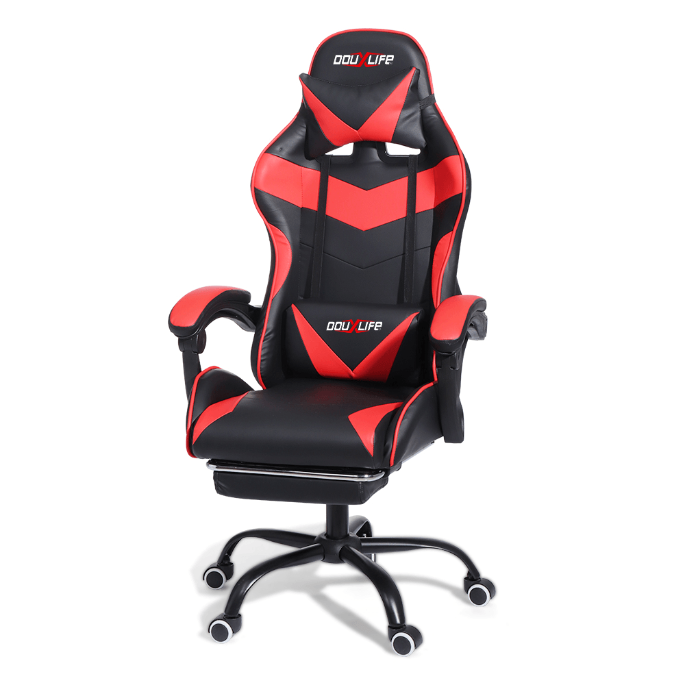 Douxlife® Racing GC-RC02 Gaming-Stuhl, ergonomisches Design, 150° neigbar, dick gepolsterte Rückenlehne, integrierte Armlehne, einziehbare Fußstütze für das Heimbüro