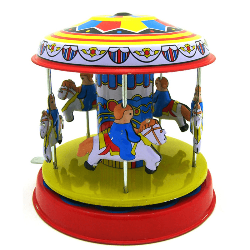 Classic Vintage Clockwork Wind up Merry-Go-Round Niños Niños Juguetes de hojalata con llave