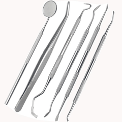 6Pc/Set Dental Mirror Stainless Steel Dental Dentist Prepared Tool Set Probe Tooth Care Kit Instrument Tweezer Hoe Sickle Scaler