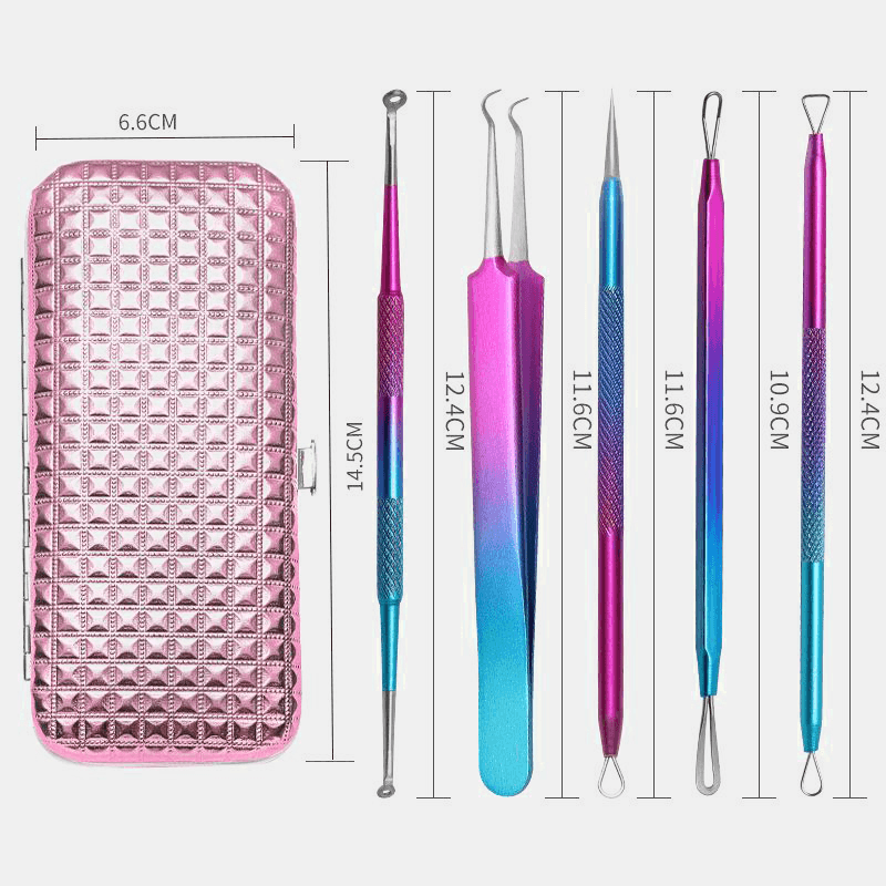 5 Pcs Gradient Acne Remover Tool Set Double-Head Acne Needles Blackhead Removal Face Cleaning Tool