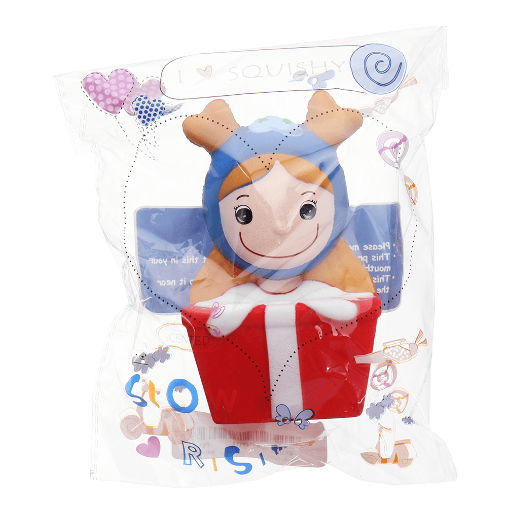 Squishy Weihnachts-Elchmädchen, 14 x 7 cm, langsam steigendes Stofftier, Geschenkkollektion mit Verpackung