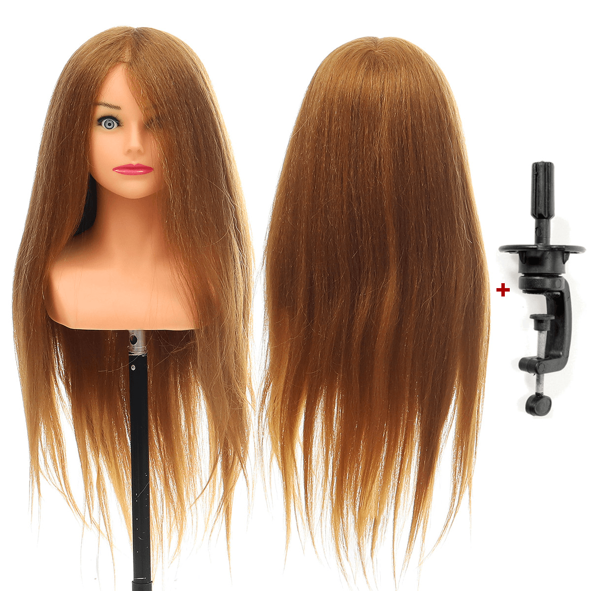 24" 100% Real Human Hair Mannequin Head Hairdressing Training Head Hair Extensions