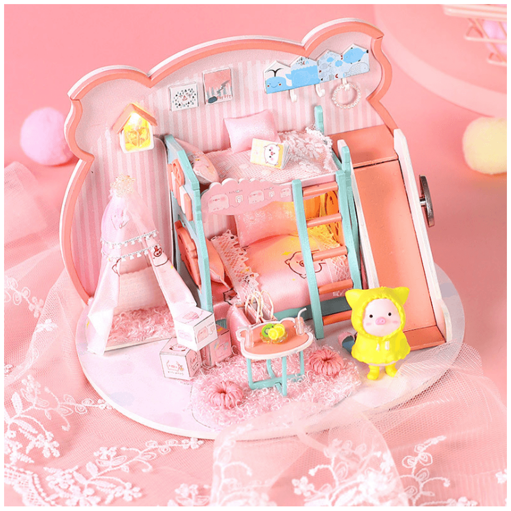 Iie Create P-003 Pig Girl DIY Assembled Doll House with Dust Cover with Furniture Indoor Toys