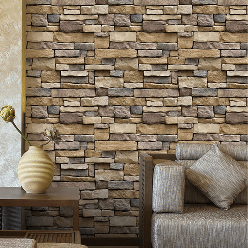 45Cm X 10M Stone Wall Wallpaper Roll 3D Effect Vinyl Wallcovering Realistic Textured Paper