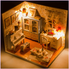 Wooden DIY Handmade Assemble Miniature Doll House Kit Toy with LED Light Dust Cover for Gift Collection Home Decoration