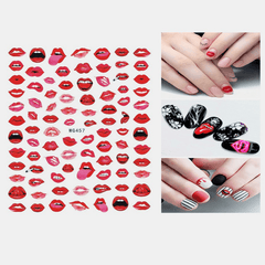 3D Nail Art Stickers Heart Colorful Red Lip Nail Transfer Decals Valentine'S Day Tips