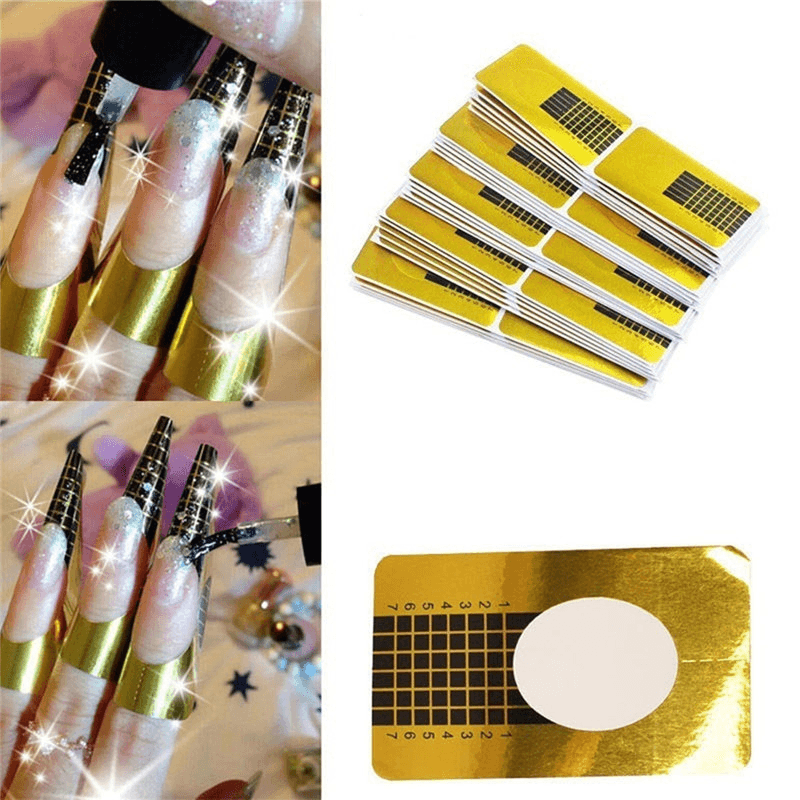 100Pcs/Lot Pro Nail Art Guide Form Golden Acrylic Tips Extension Sticker