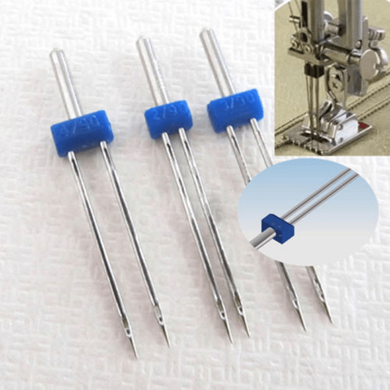 3Pcs/Set Size 2.0/90-3.0/90-4.0/90 Steel Twin Double Needle Sewing Machine Needles Pins Cloth Decor Needlework Knitting Needles