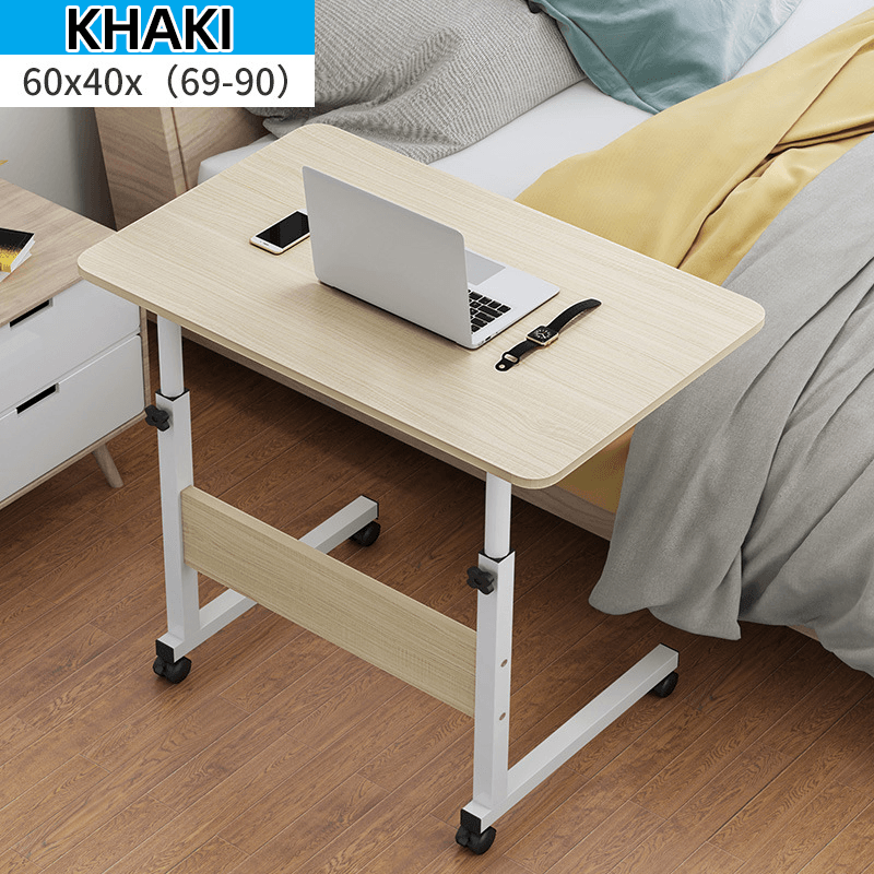 Computer Laptop Desk Adjustable Height Moveable Bed Side Writing Study Table Bookshelf with Storage Racks Home Office Furniture