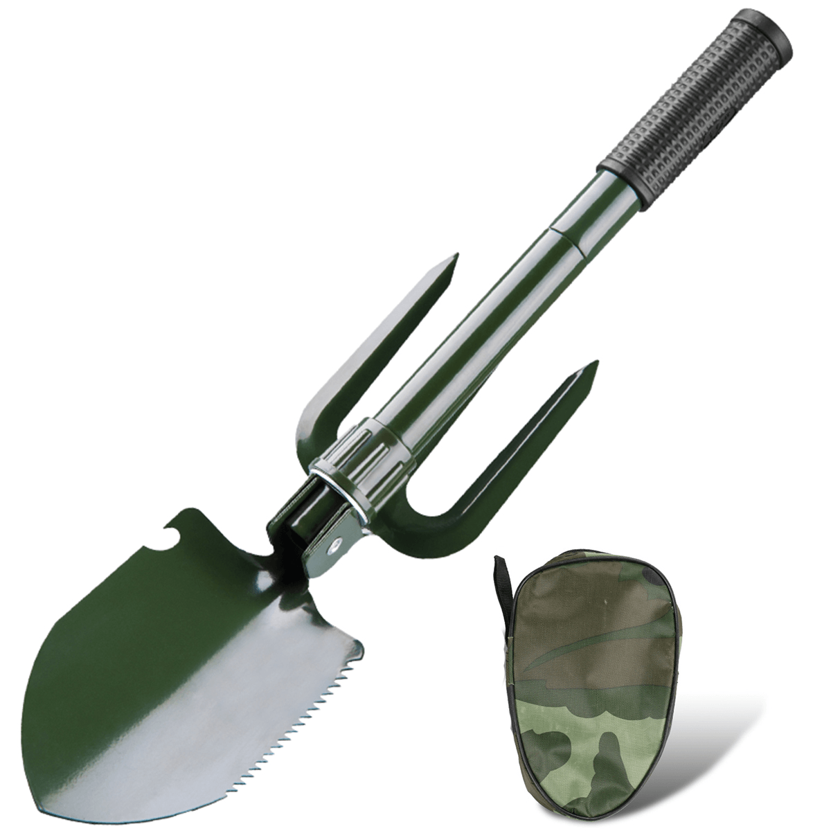 Stainless Steel Folding Camping Shovel Rake Spade with Bottle Opener Compass for Outdoor Camping Survival