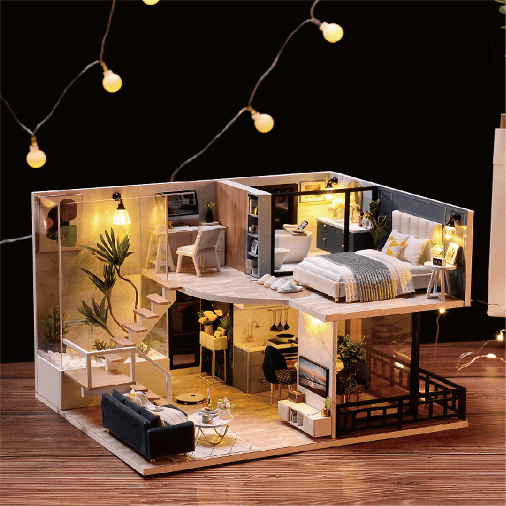 CUTEROOM L-032-B Cozy Time Space Sense Innovative Design Double-Layer LOFT Assembled Doll House with Furniture