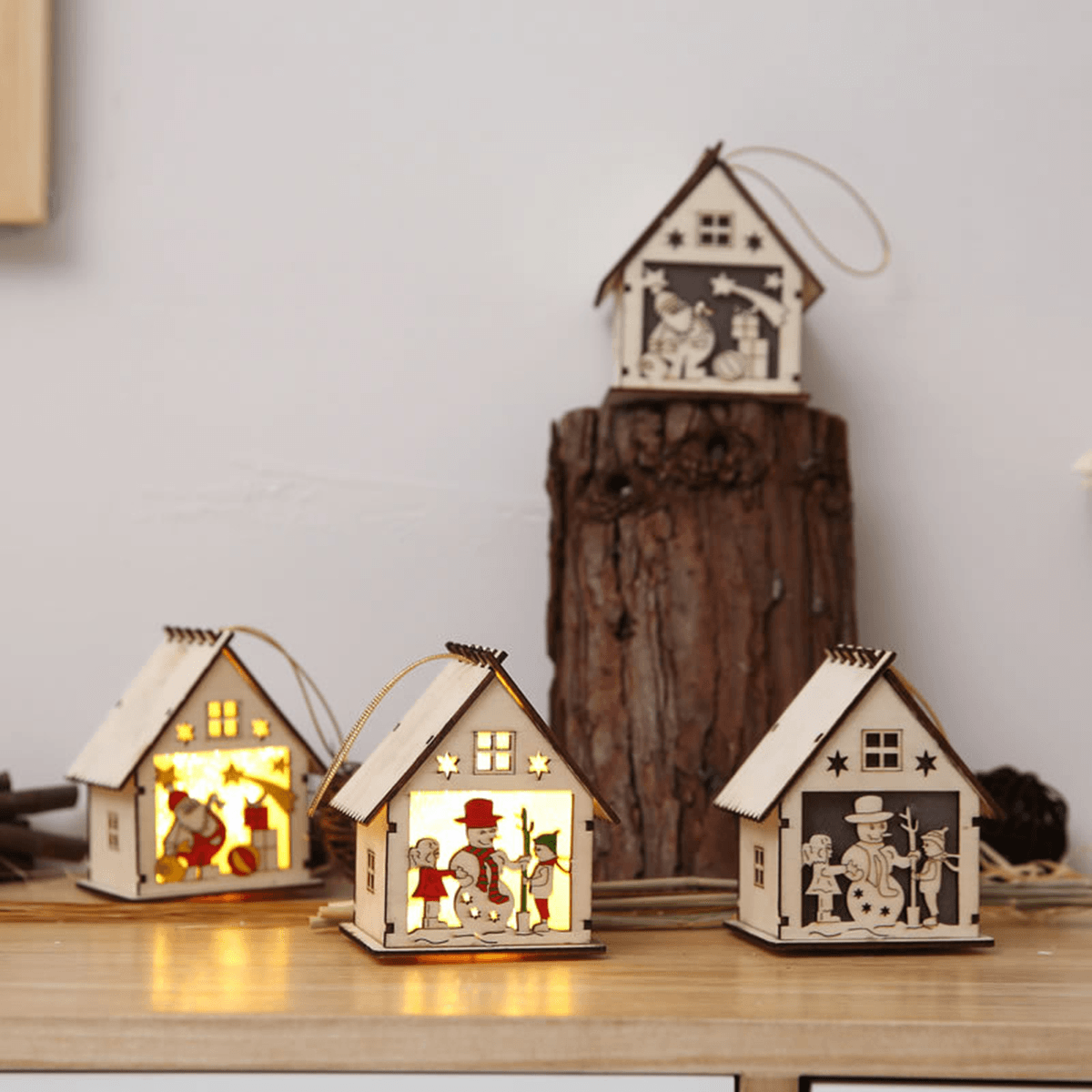 1Pc Weihnachtsbaum Anhänger Led Licht Holz Nacht Lampen für Weihnachten Baum Dekoration Weihnachten