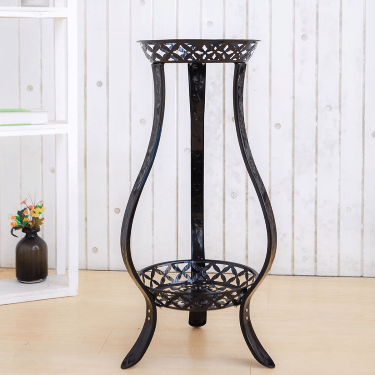 2 Schichten Pflanzen Blumenständer Rack Metall Bodenregal Home Balkon Dekor