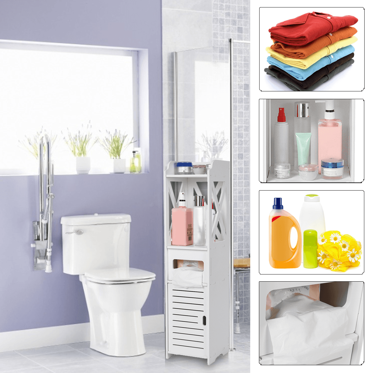 Bathroom Toilet Cabinet Storage Cupboard Rack Tissue Organizer Shelf