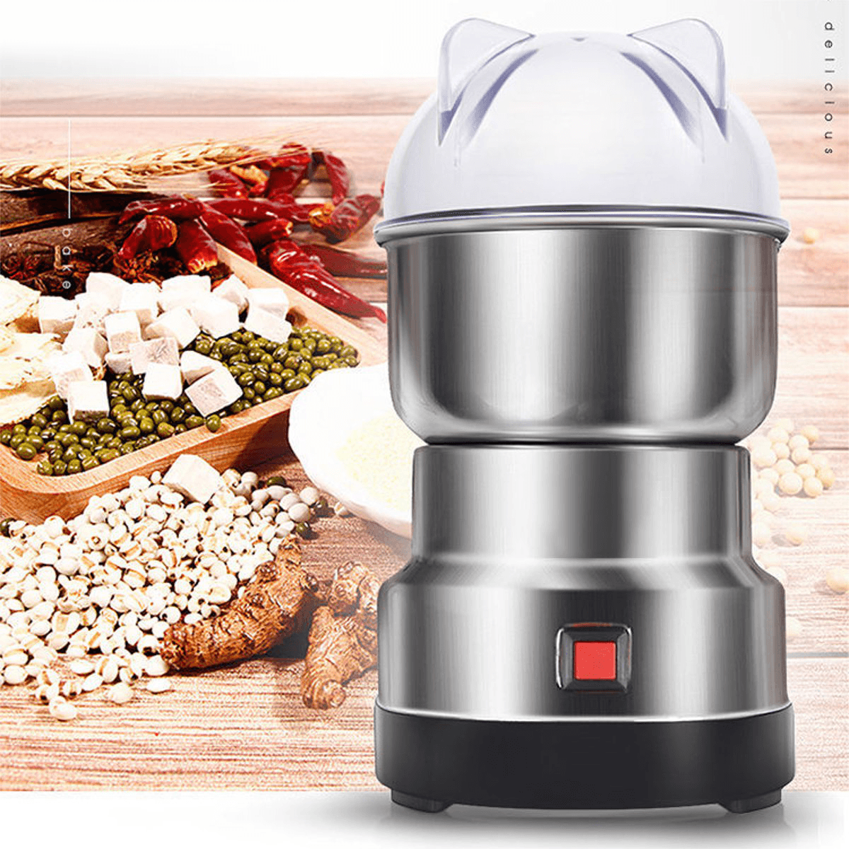 500W Electric Dry Grinder Stainless Steel Coffee Bean Nut Spice Grinding Blender Push Button Control