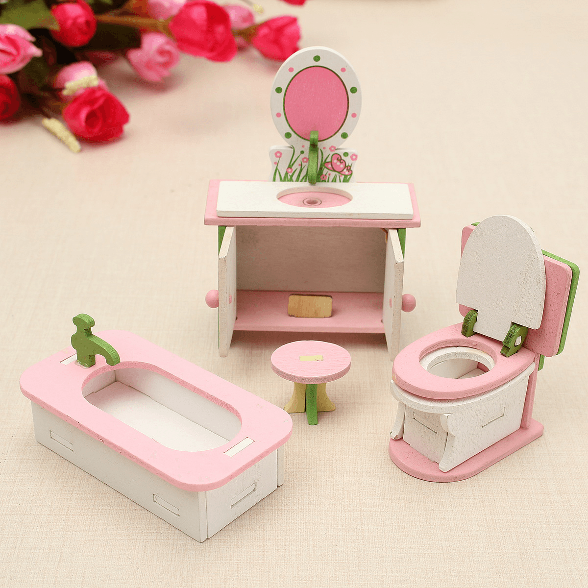 Wooden Furniture Set Doll House Miniature Room Accessories Kids Pretend Play Toy Gift Decor