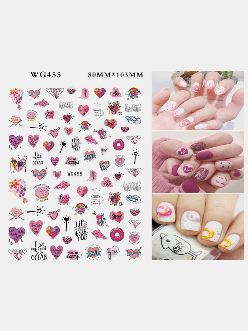 3D Nail Art Stickers Heart Colorful Red Lip Nail Transfer Decals Valentine'S Day Tips