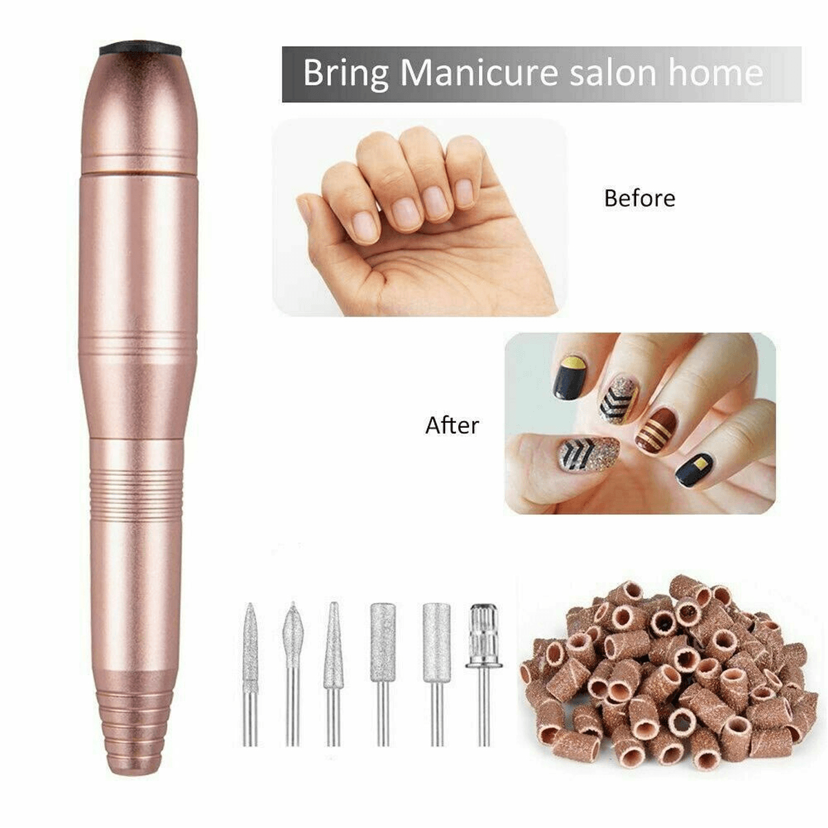 Pink / Gold / Silver Electric Mini Polishing Pen with Ceramic Head Pen-Type Peeling and Removing Nail Polishing Machine