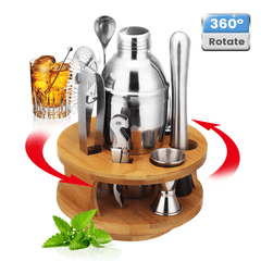 9Pcs Cocktail Stainless Steel Shaker Set Cocktail Edelstahl Bar Set Mixer Silber