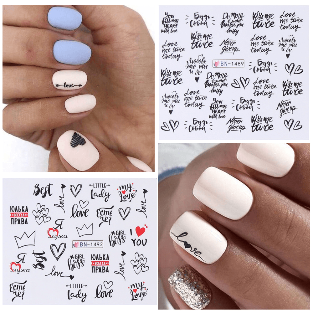 12 Pcs Nail Art Stickers Love Letter Flower Sliders Nail Art Decoration Valentine'S Day Transfer Stickers