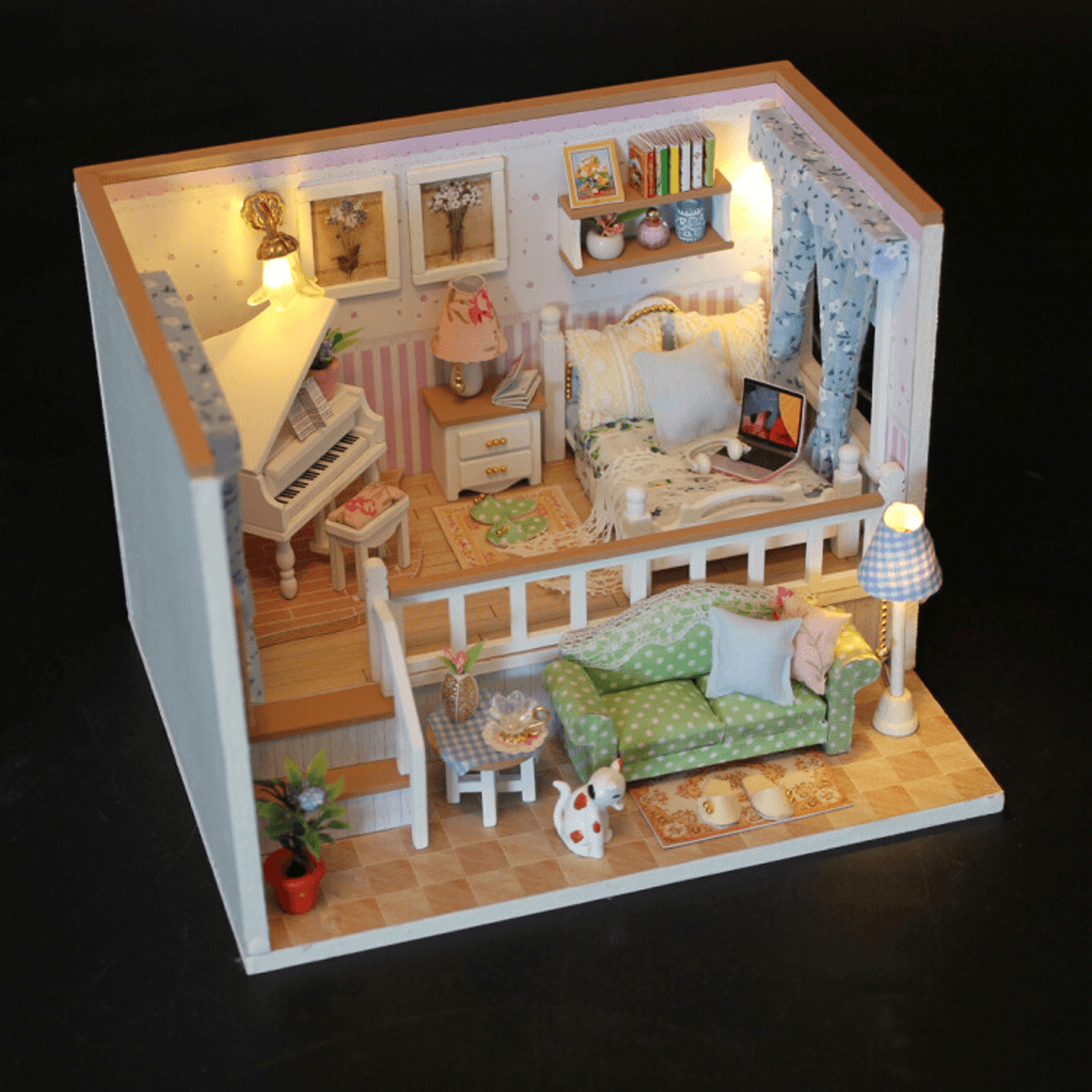 Wooden Multi-Style 3D DIY Handmade Assemble Doll House Miniature Kit with Furniture LED Light Education Toy for Kids Gift Collection