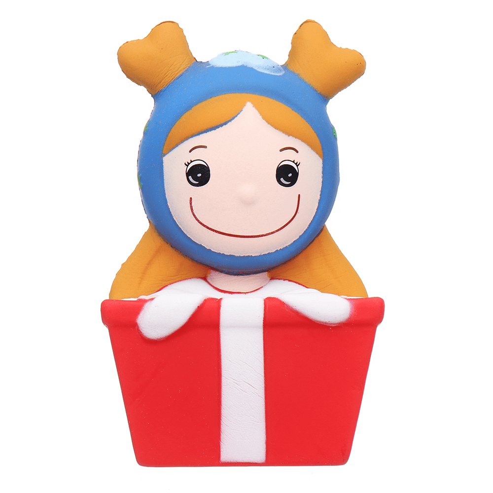 Squishy Weihnachts-Elchmädchen, 14 x 7 cm, langsam steigendes Stofftier, Geschenkkollektion mit Verpackung