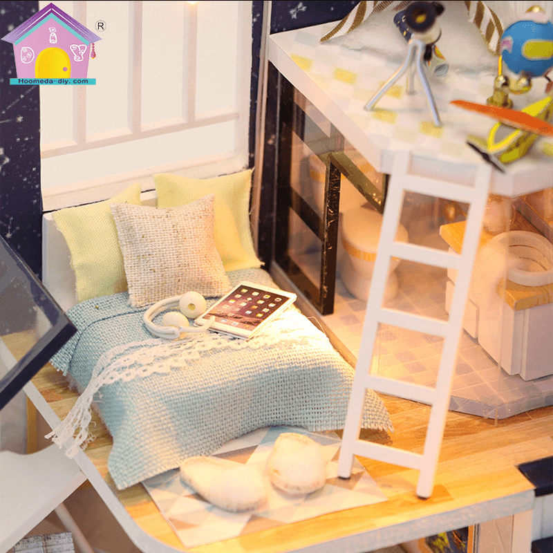 Hoomeda M041 DIY Doll House Shining Star with Cover Miniature Furnish Music Light Gift Decor Toys