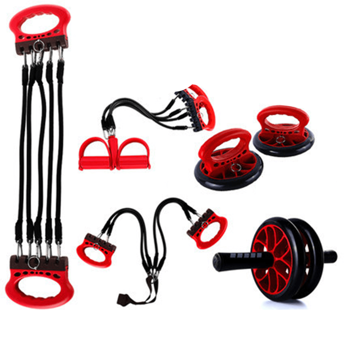 5PCS Exercise Tools Abdominal Wheel Footrest Stretcher Chest Push-Ups Stand Body Fitness Trainer