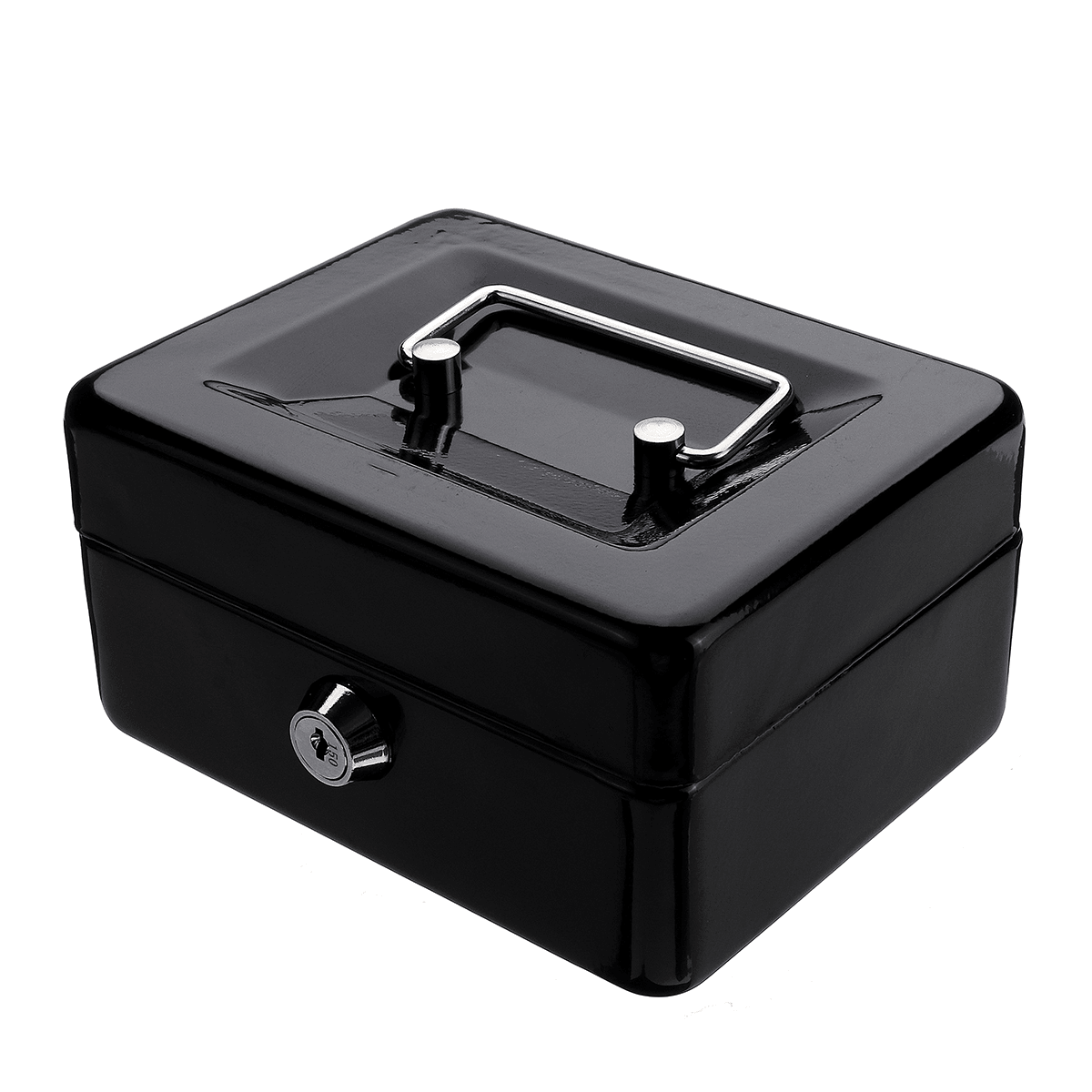 Mini caja de almacenamiento portátil de dinero seguro Metal resistente negro con bandeja para monedas Caja de transporte de efectivo