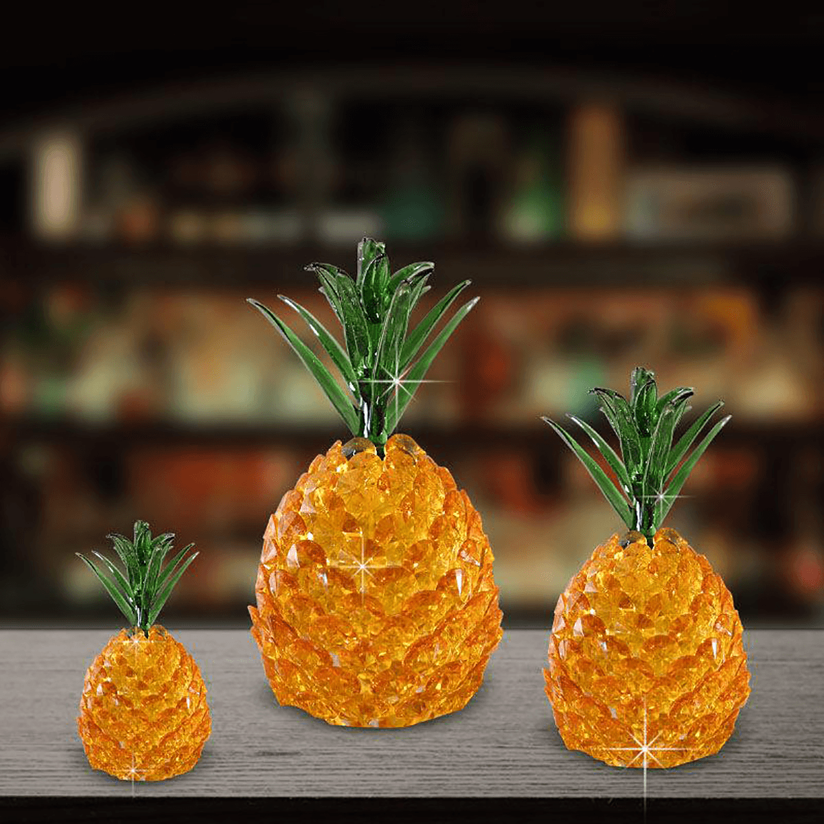 Estatuilla de piña de cristal, artesanía a mano, adorno de pisapapeles dorado, decoraciones de regalo