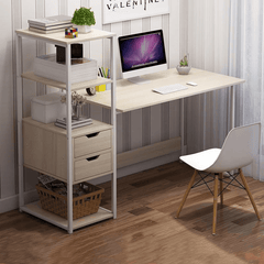 Computer Laptop Desk 47 Inch Writing Study Table Bookshelf Desktop Multifunction Desktop Workstation with Storage Racks & 2 Drawers Home Office Furniture