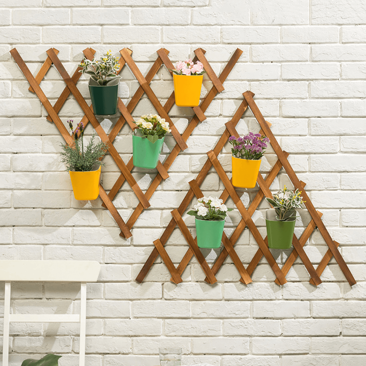 Wall Hanging Flower Pot Shelf Plant Stand Grid Back Wooden Home Garden Decorations