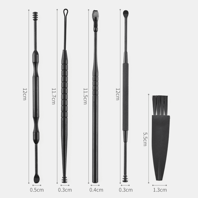 5Pcs/Set Ear Wax Pickers Stainless Steel Earpick Wax Remover Curette Ear Spoon Pick Cleaner Ear Cleaner Spoon Care Ear Clean Tool