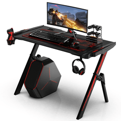 47.2" Gaming Computer Desk Black Gamer Table with Audio Sensor RGB LED Lights Cup Holder Headphone Hook for Home Office