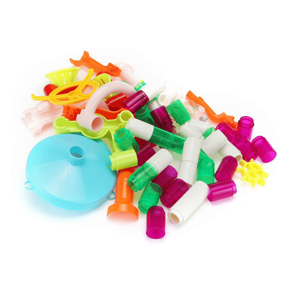 105 Pcs Colorful Transparent Plastic Creative Marble Run Coasters DIY Assembly Track Blocks Toy for Kids Birthday Gift