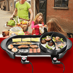 2 in 1 Multi-Function Separation Barbecue Pan Hot Pot Non-Stick Grill Roasting Pan Electric Skillet