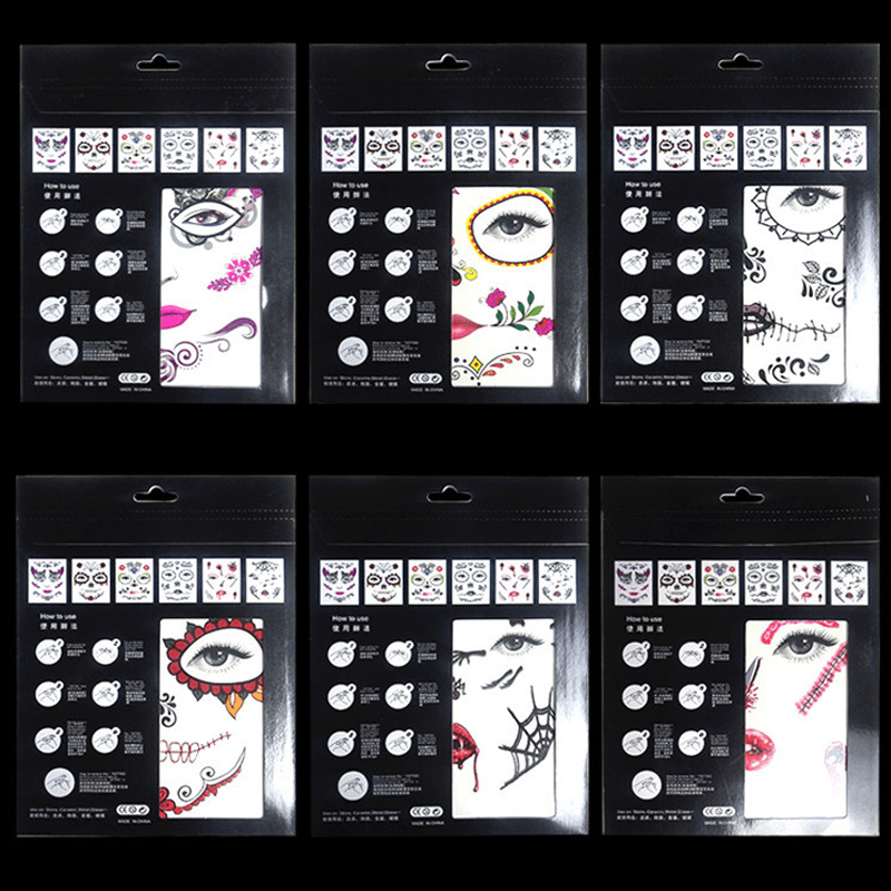 6Pcs/Set Halloween Costume Cosplay Party Makeup Face Eye Terror Temporary Tattoo Sticker Waterproof