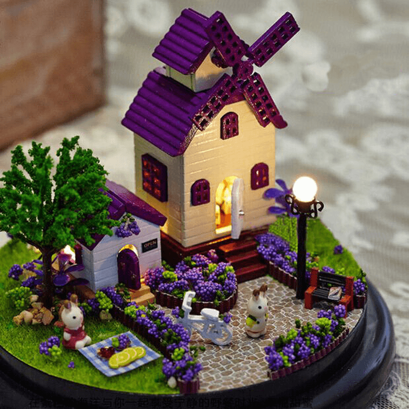 1:32 Cuteroom Puppenhaus Miniatur Provence Haus DIY Kit mit Abdeckung und LED