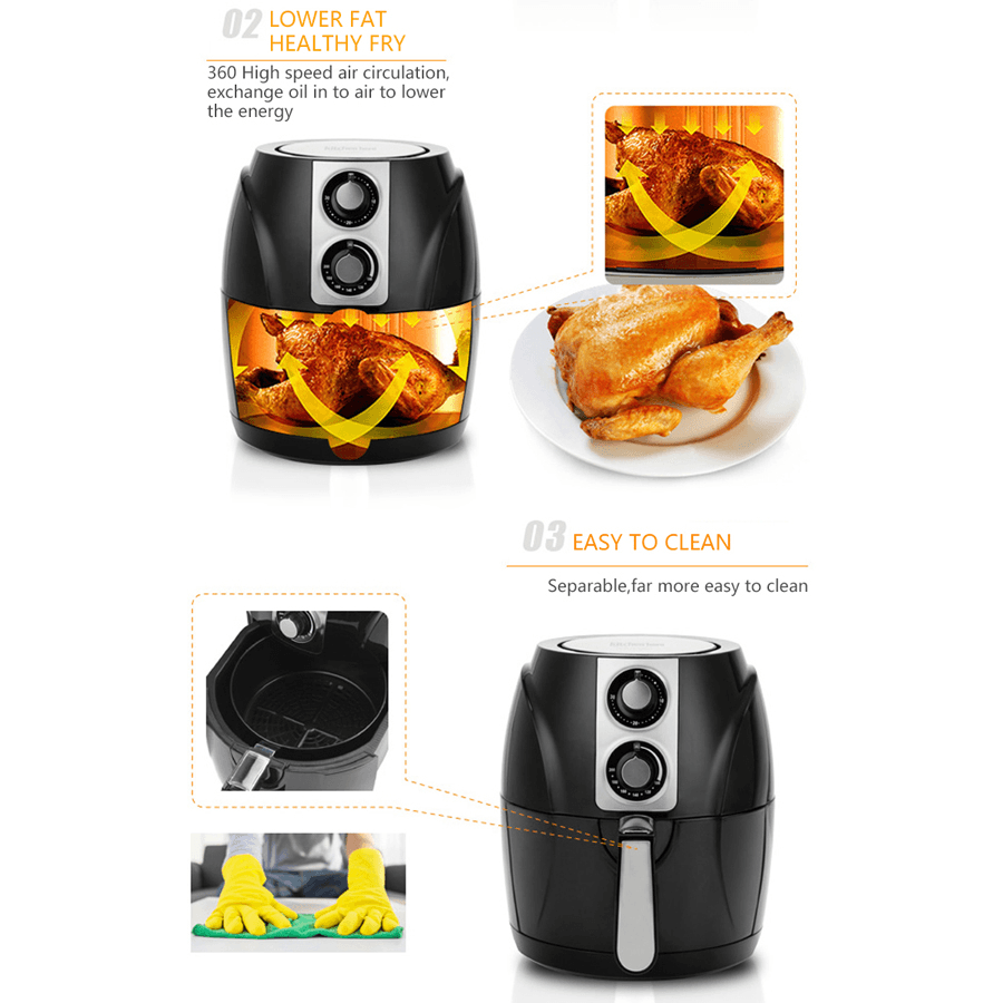 SALTER Air Fryer Household Circulation Fume Free Non-Stick Frying Pan Intelligent Mobile-Uk-Black