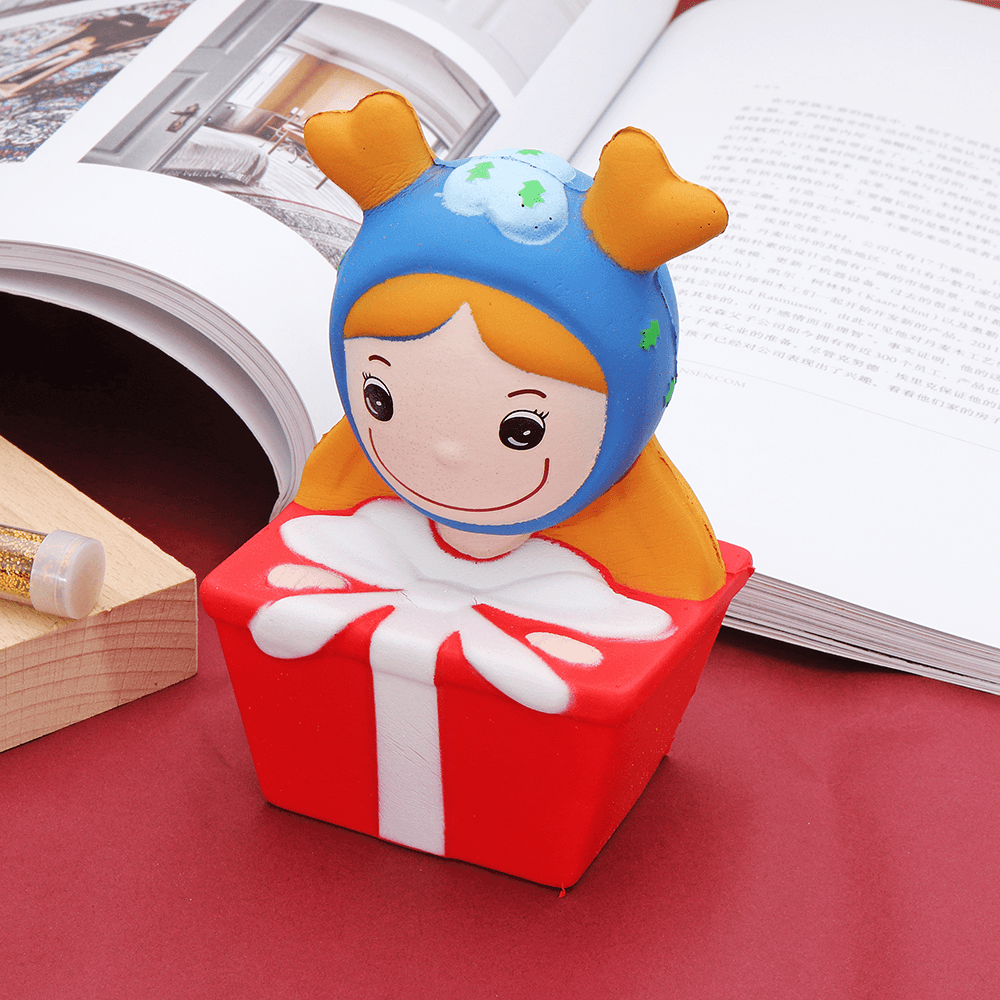 Squishy Weihnachts-Elchmädchen, 14 x 7 cm, langsam steigendes Stofftier, Geschenkkollektion mit Verpackung