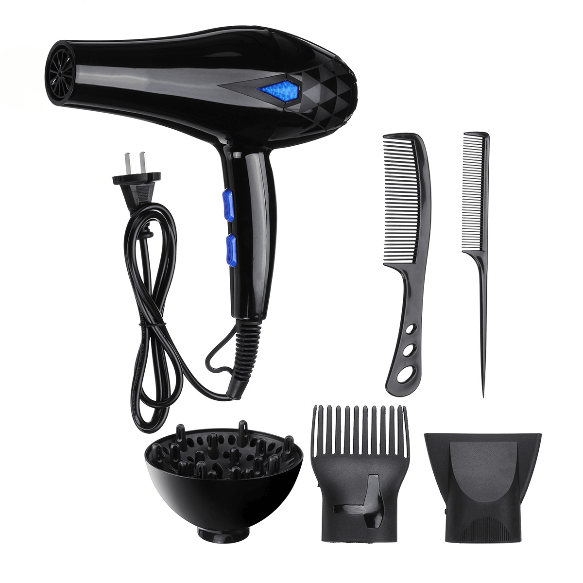 2200W 220V Hair Dryer with Accessories Black Purple 3 Temperature Wind Gear Adjustment Hair Salon for Home Tools