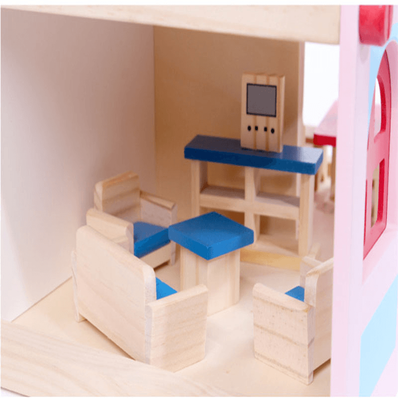 Wooden Delicate Dollhouse with All Furniture Miniature Toys for Kids Children Pretend Play