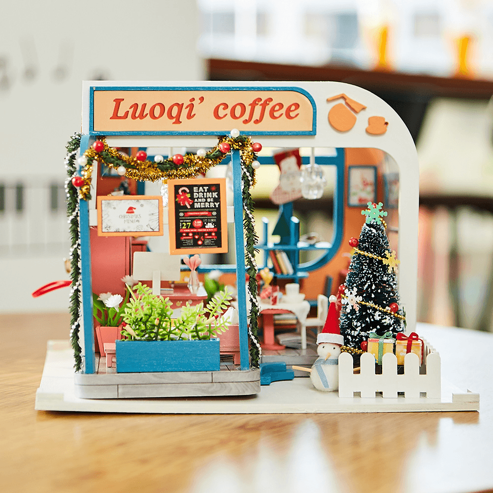 Iiecreate K-046 DIY Zusammengebautes Luoqi Kaffeekabine Puppenhaus Weihnachtsgeschenke Modell Spielzeug