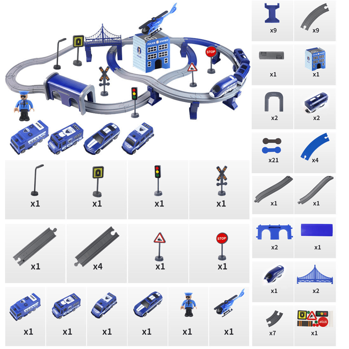 66/92 Pcs Multi-Style DIY Assembly Track Train Increase Parent-Child Interaction Toy Set with Sound Effect for Kids Gift