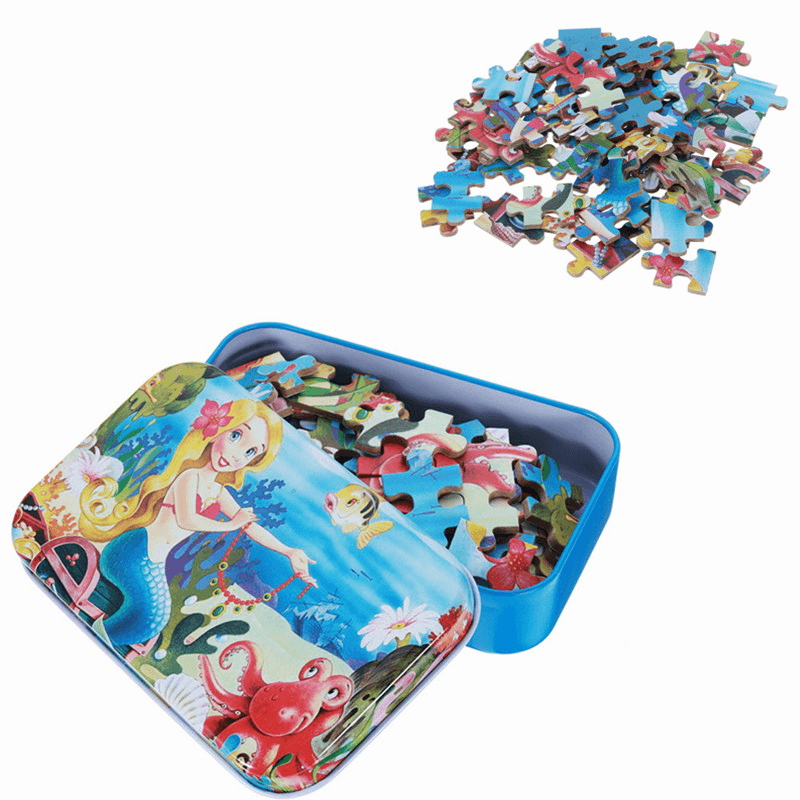 60 Stücke DIY Puzzle Meerjungfrau Cartoon 3D Puzzle mit Blechdose Kinder Kinder Pädagogisches Geschenk Sammlung Spielzeug