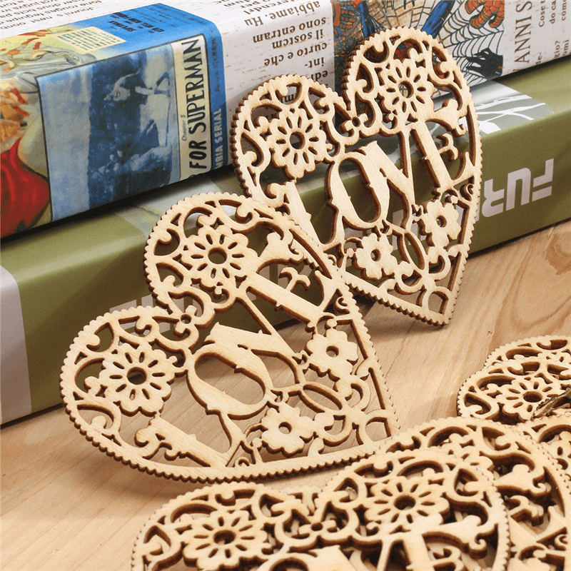 10Pcs Heart Love DIY Woodcraft Hanging Decoration Craft Gift