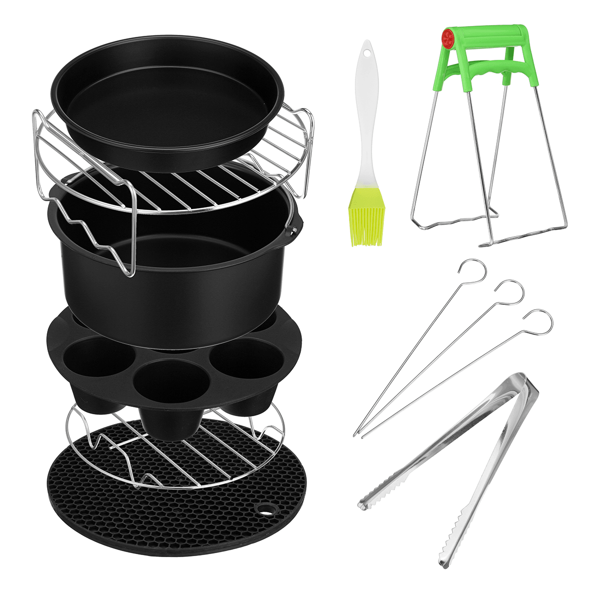 10 Teile/satz Air Fryer Zubehör Backform Pizza Tablett Topf Käfig Dish Rack