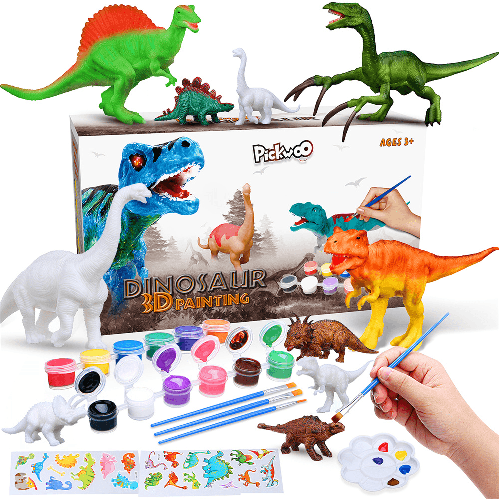 Pickwoo Dinosaur Painting Kit-Paint Your Own Sets Kids Science Arts and Crafts Sets with 12 Color Safe and Non-Toxic, Dinosaur Toys Easter Crafts Gifts Kids Boys & Girls