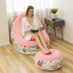 Inflatable Lazy Lounge Chair Ottoman Set Adult Kids Sofa Footrest Home Indoor